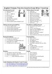 English Worksheet: English Phrases Good to Know When Traveling