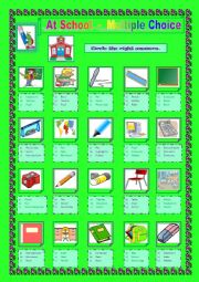 English Worksheet: At School  -  Multiple Choice (part 1)