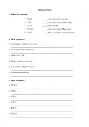 English Worksheet: Money and Prices