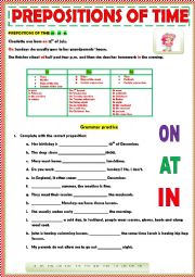 English Worksheet: PREPOSITIONS OF TIME - RULES AND EXERCISES