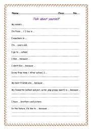 English Worksheet: Talk about yourself