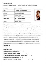 English Worksheet: WHITNEY HOUSTON Reading text -past tense