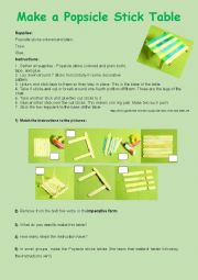 English Worksheet: Make a Popsicle Stick Table 