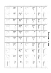 English Worksheet: Number 1 to 100