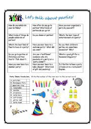 English Worksheet: Lets Talk about Parties