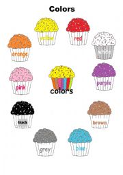 English Worksheet: color cup cakes