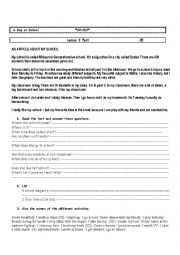 English Worksheet: A Day at School Lesson3 Test
