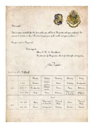English Worksheet: Letter from Dumbledore for Hufflepuff