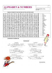 English Worksheet: alphabeth and numbers