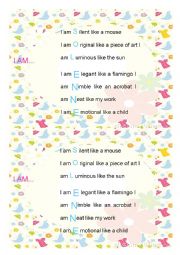 English Worksheet: I am poem