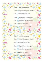 English Worksheet: I am poem