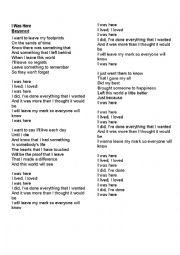 English Worksheet: SONG - I was here