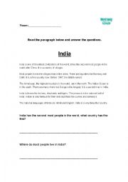 English Worksheet: Learning about India