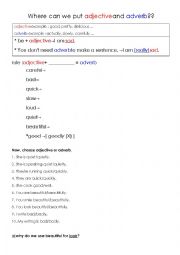 English Worksheet: Where can we put adjective and adverb??