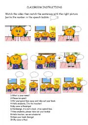 English Worksheet: classroom instructions pumpkin video