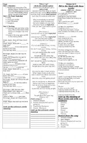 English Worksheet: THREE SONGS IN ONE SHEET