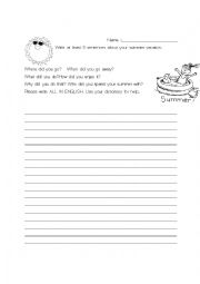 Writing activity for summer holiday