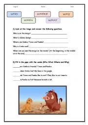 English Worksheet: W question words