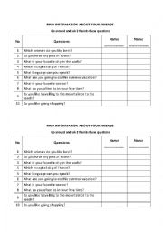 English Worksheet: Find information about your friends