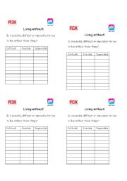 English Worksheet: Living without it