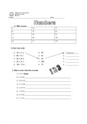 English Worksheet: Numbers 1 to 100