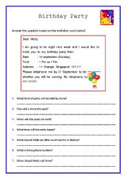 English Worksheet: Birthday party