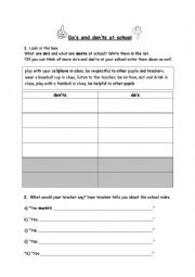 English Worksheet: dos and donts at your school