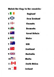 English Worksheet: Match the flags to the countries