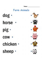 English Worksheet: Farm Animals Worksheet & Cards