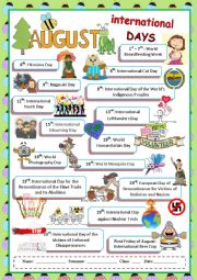 English Worksheet: August International Days