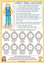 English Worksheet: Luigis daily routine