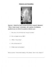 English Worksheet: 30 Rock When it Rains it Pours: Describing Characters and Personalities