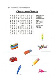 Classroom objects Word Search