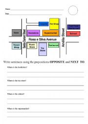English Worksheet: Prepositions: opposite and next to