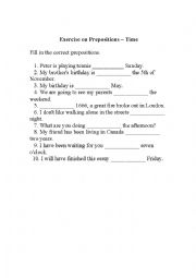 English Worksheet: Prepositions of time