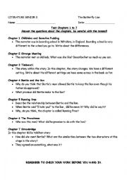 English Worksheet: Butterfly Lion Chapters 1 to 7