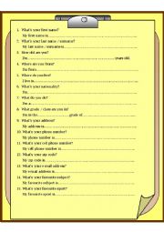 English Worksheet: Speaking_Personal questions_Elementary