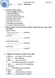 English Worksheet: Past Simple Revision