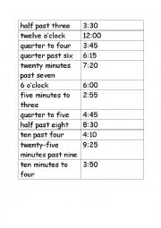 Time match up analogue and digital clock 