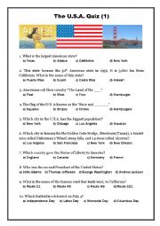 English Worksheet: USA Quiz 1