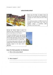 English Worksheet: Lopburi Monkey Festival Reading Comprehension 