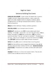English Worksheet: SENTENCE BUILDING DICE GAME