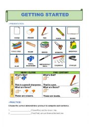 English Worksheet: Demontrative Pronouns / Classroom vocabulary