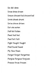 English Worksheet: Irregular verbs to cut out