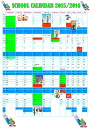 English Worksheet: SCHOOL CALENDAR 2015/2016