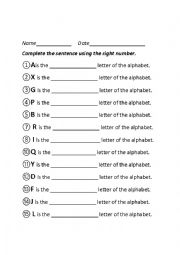 English Worksheet: Alphabet Ordinal Numbers