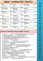 English Worksheet: ADJECTIVES: ABCD CHARACTER TRAITS