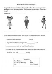 English Worksheet: Polite Ways to Address People