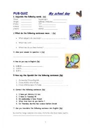 English Worksheet: SUBJECTS AND TIMETABLE