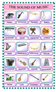 English Worksheet: THE SOUND OF MUSIC: Music Pictionary